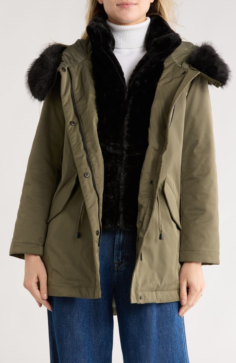 Sam Edelman Faux Fur Bib Hooded Insulated Jacket, Alternate, color, Loden