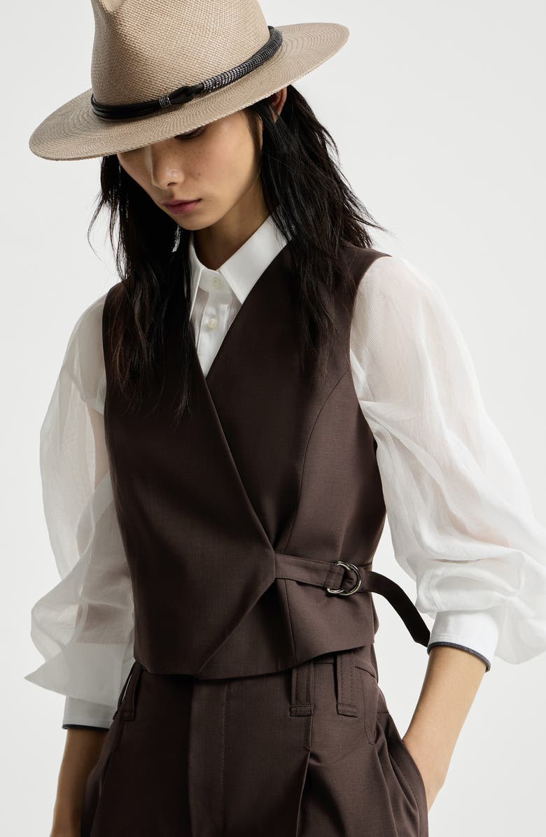 Brunello Cucinelli Tropical Luxury wool vest, Alternate, color, Cocoa