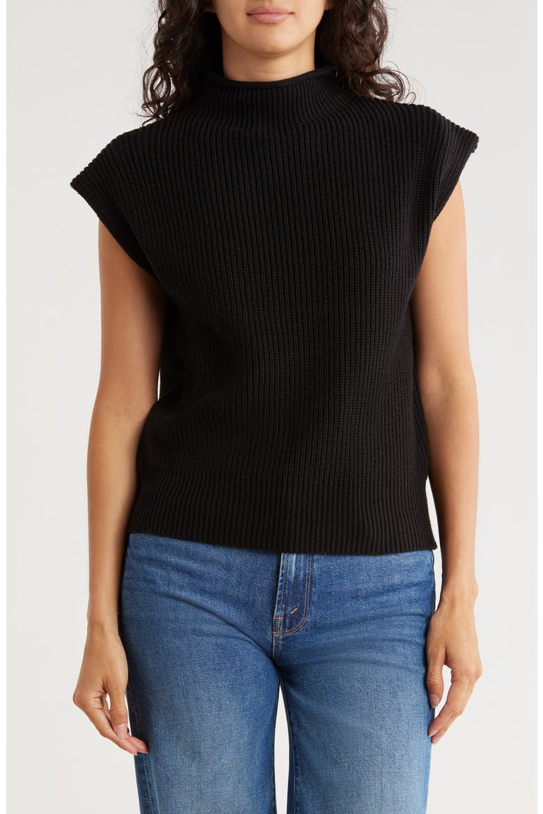 Mock Neck Cap Sleeve Sweater, Main, color, BLACK