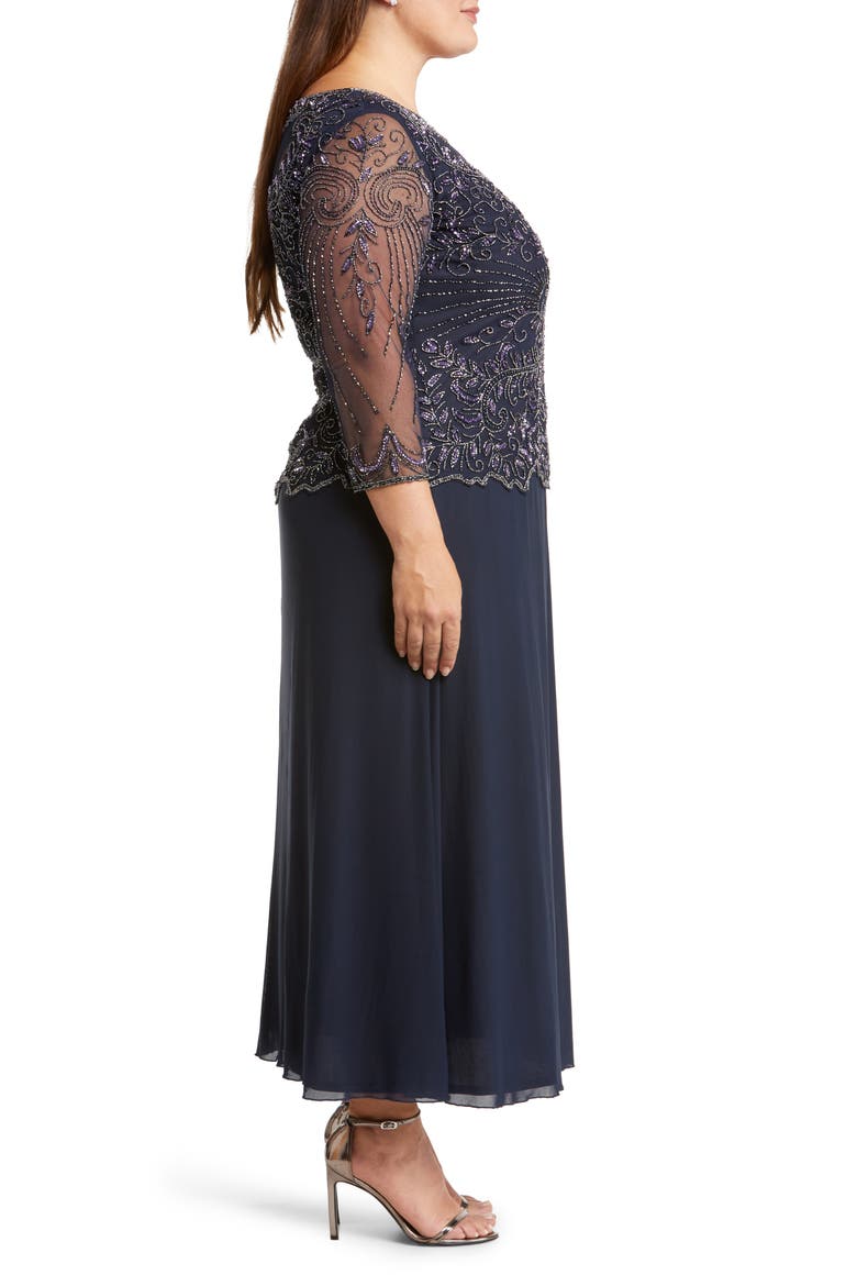 Beaded Mesh Mock Two-Piece Gown, Alternate, color, NAVY 410