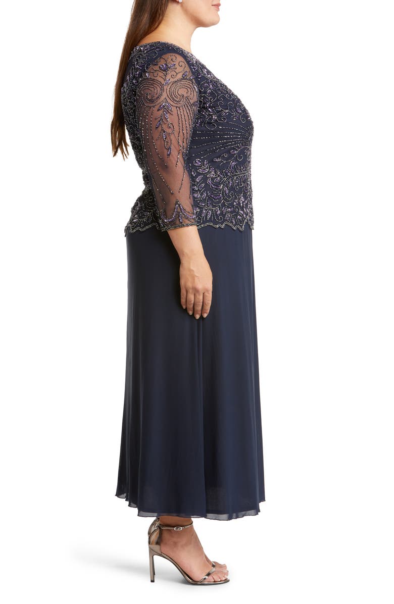 Pisarro Nights Beaded Mesh Mock Two-Piece Gown, Alternate, color, Navy 410