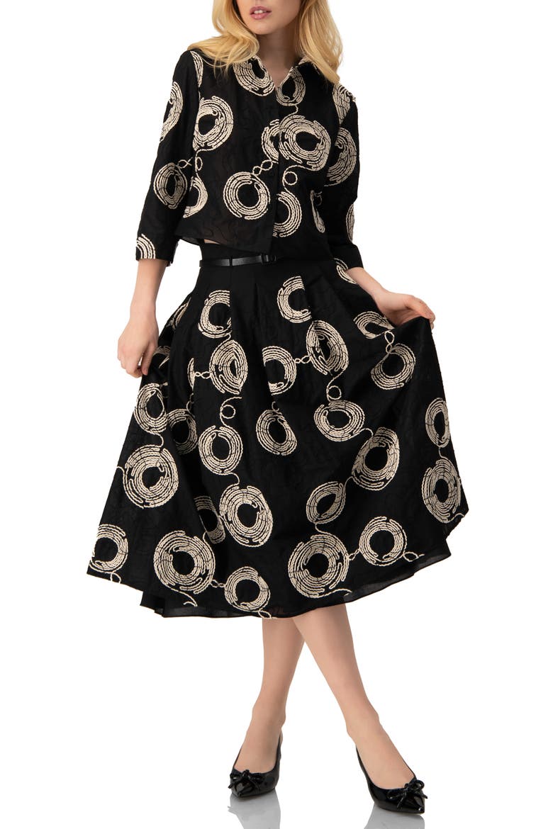 Embroidered Midi Skirt with Belt, Alternate, color, Black