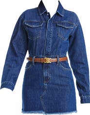 Bayeas Resa Long Sleeve Fray Hem Denim Mini Shirtdress