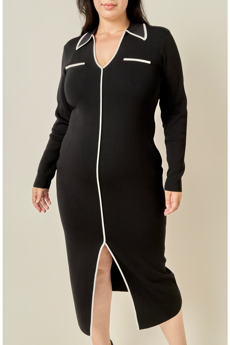 Piped Midi Dress, Alternate, color, BLACK