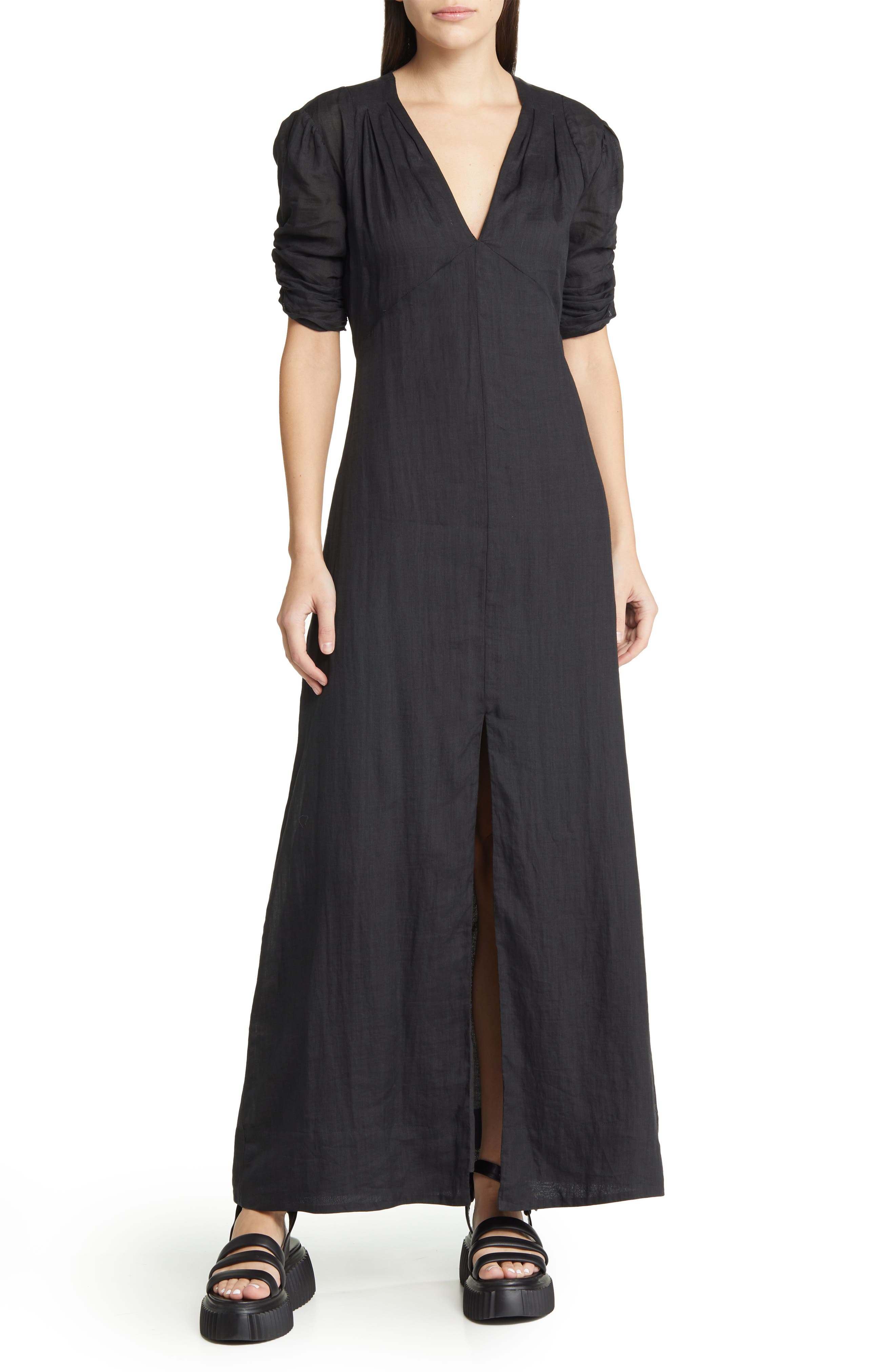 Shirred Ramie Maxi Dress