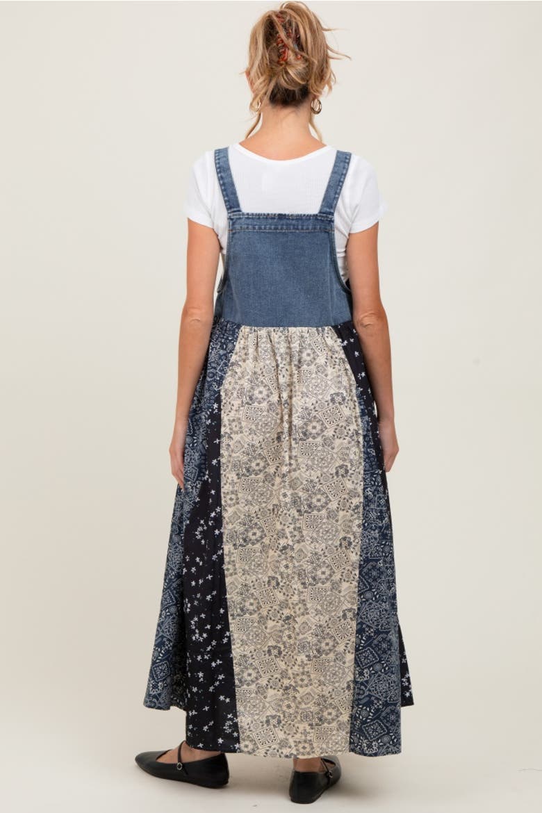 Floral Colorblock Print Denim Contrast Dress, Alternate, color, Blue