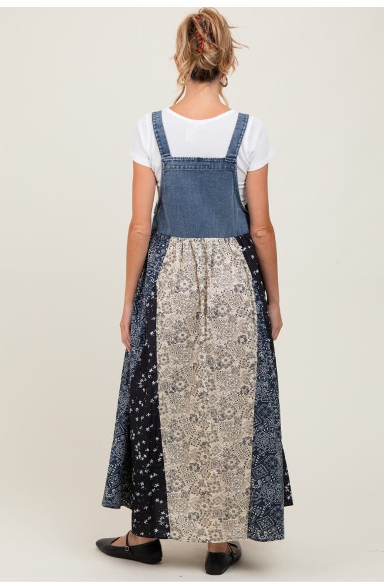 PinkBlush Floral Colorblock Print Denim Contrast Dress, Alternate, color,