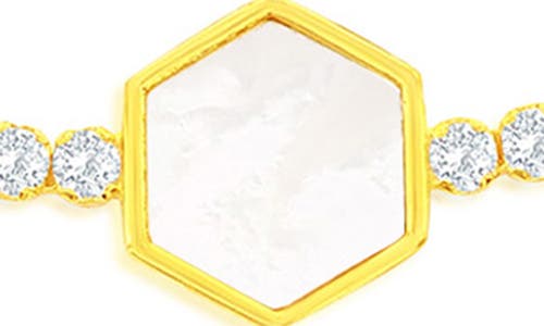 Simona Hexagon Mother-of-pearl & Cubic Zirconia Slider Bracelet In Gold