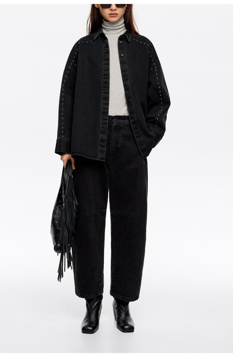 Bimba y Lola Studded Denim Shirt, Alternate, color, Black