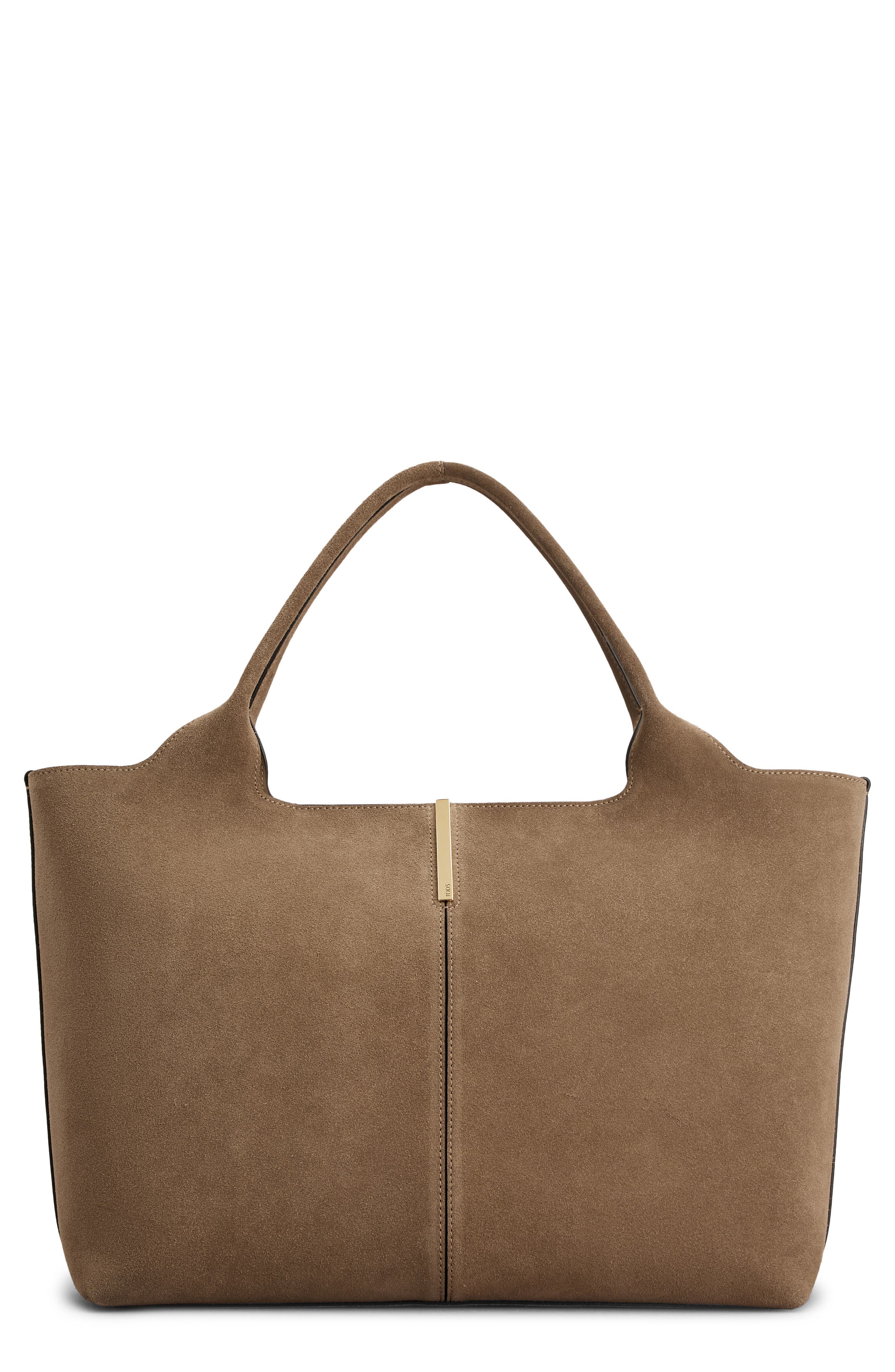 Tod's Medium Suede Shopping Tote, Main, color, Creta Chiaro