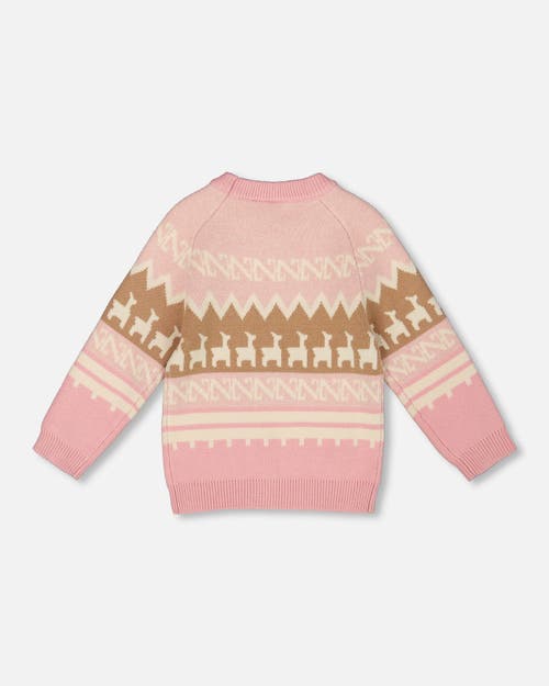 Deux Par Deux Llama Jacquard Sweater In Pink