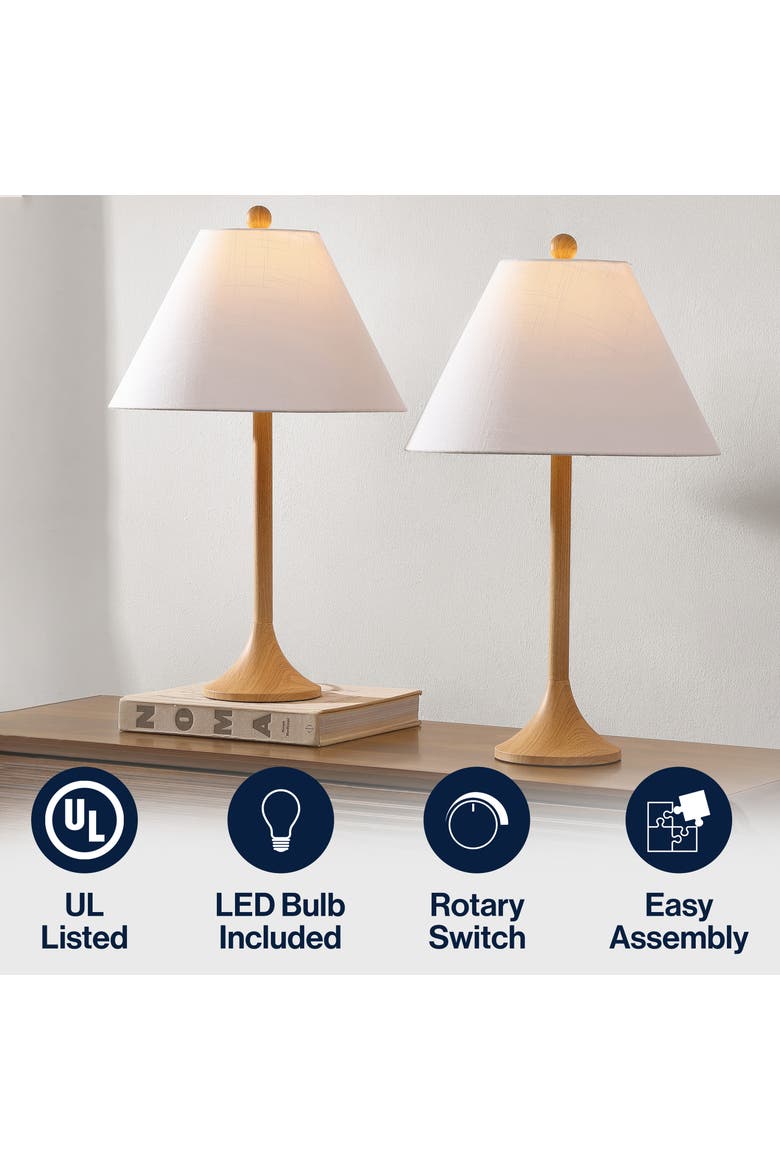 Albie 25" Modern Coastal Iron Column LED Table Lamp, Alternate, color, Brown Wood Finish