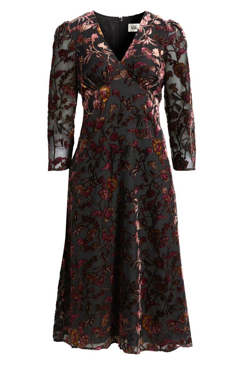 Burnout Velvet Midi Dress, Main, color, BLACK ROUGE
