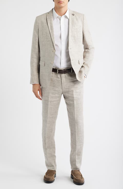 Varick Slim Fit Tan Slub Linen Suit