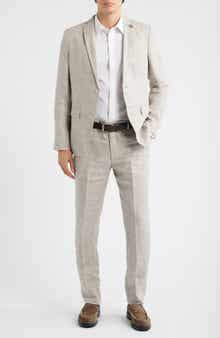 Varick Slim Fit Tan Slub Linen Suit