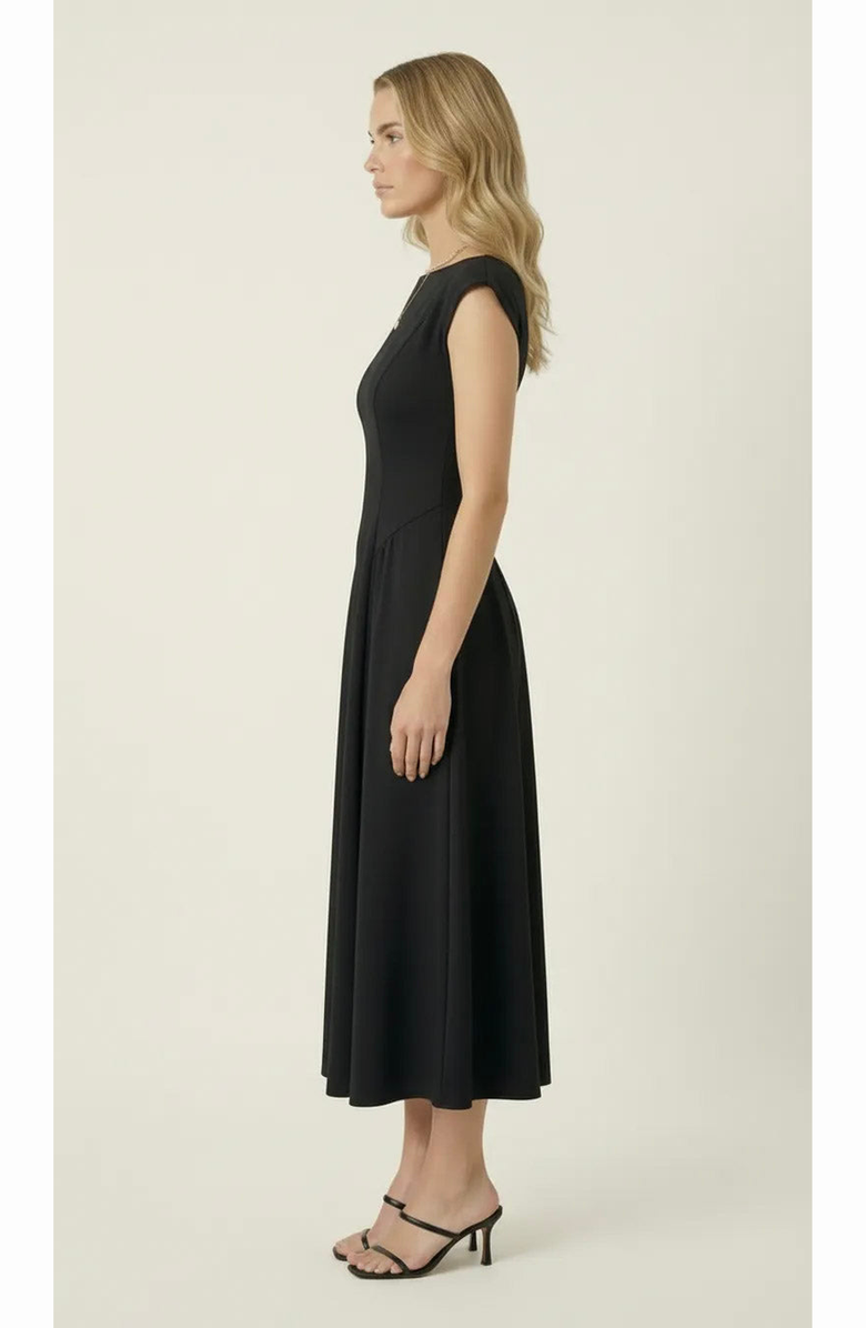 Modenaire Open Back Cap Sleeve Midi Dress, Alternate, color, Black