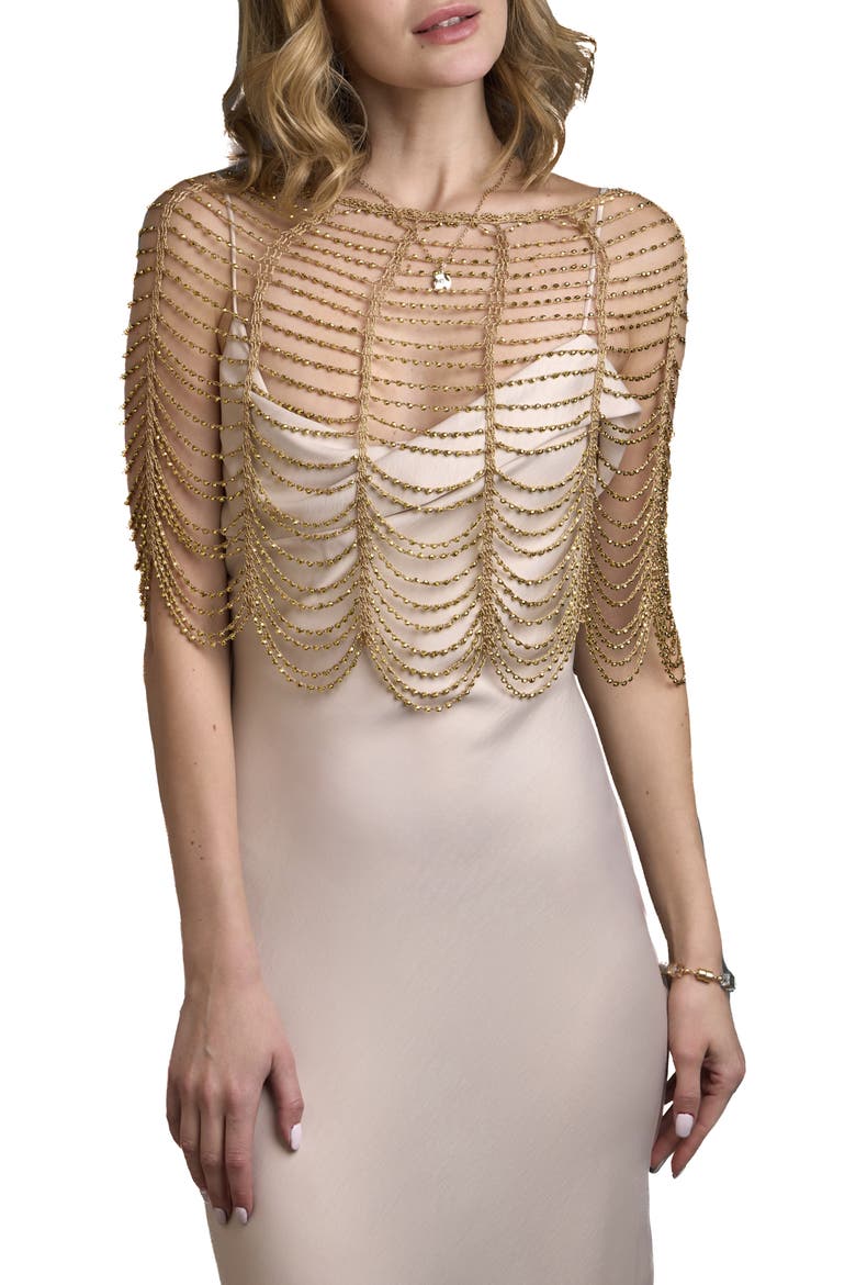 Beaded Capelet, Main, color, GOLD