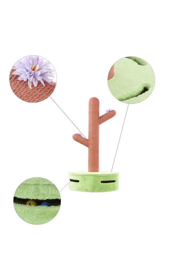 Rosa Modern Jute Cactus Cat Scratching Post with Flower Toys and Built-In Bell Toys, Alternate, color, Pink