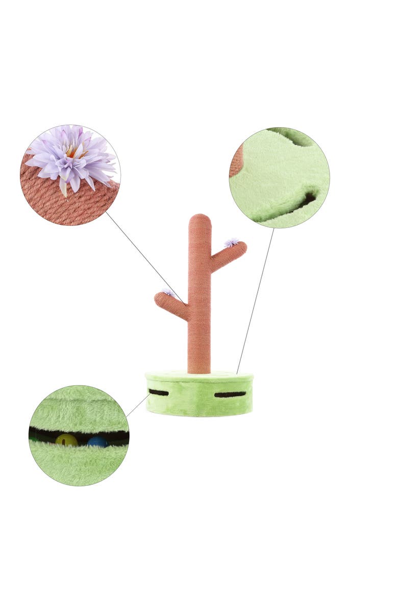 The Licker Store Rosa Modern Jute Cactus Cat Scratching Post with Flower Toys and Built-In Bell Toys, Alternate, color, Pink