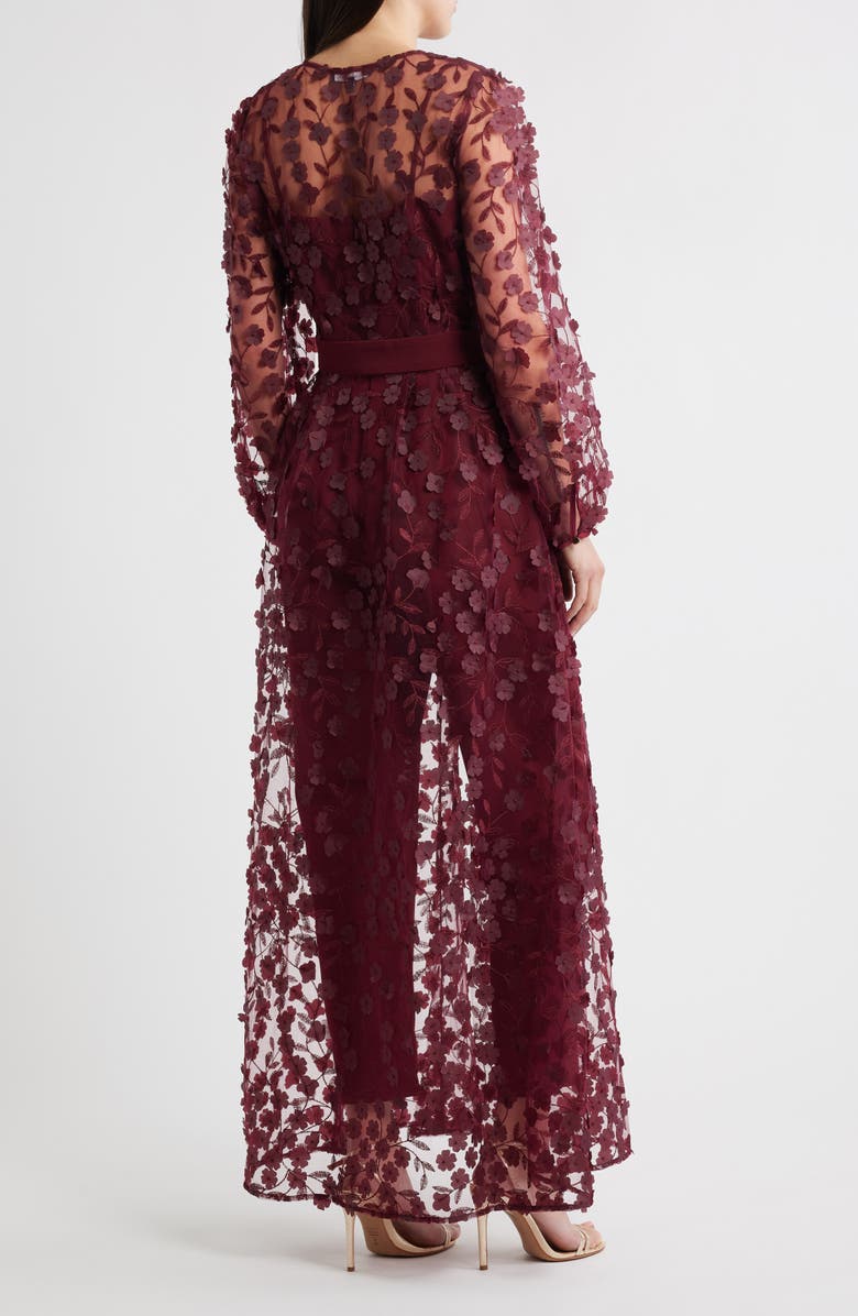 Julia Jordan Floral Overlay Jacket & Belted Jumpsuit, Alternate, color, Burgundy