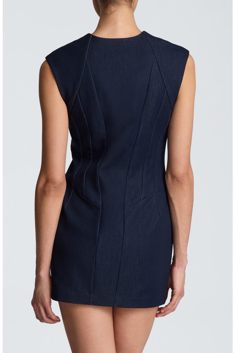Panelled Front Zip Minidress, Alternate, color, INDIGO FAUX DENIM