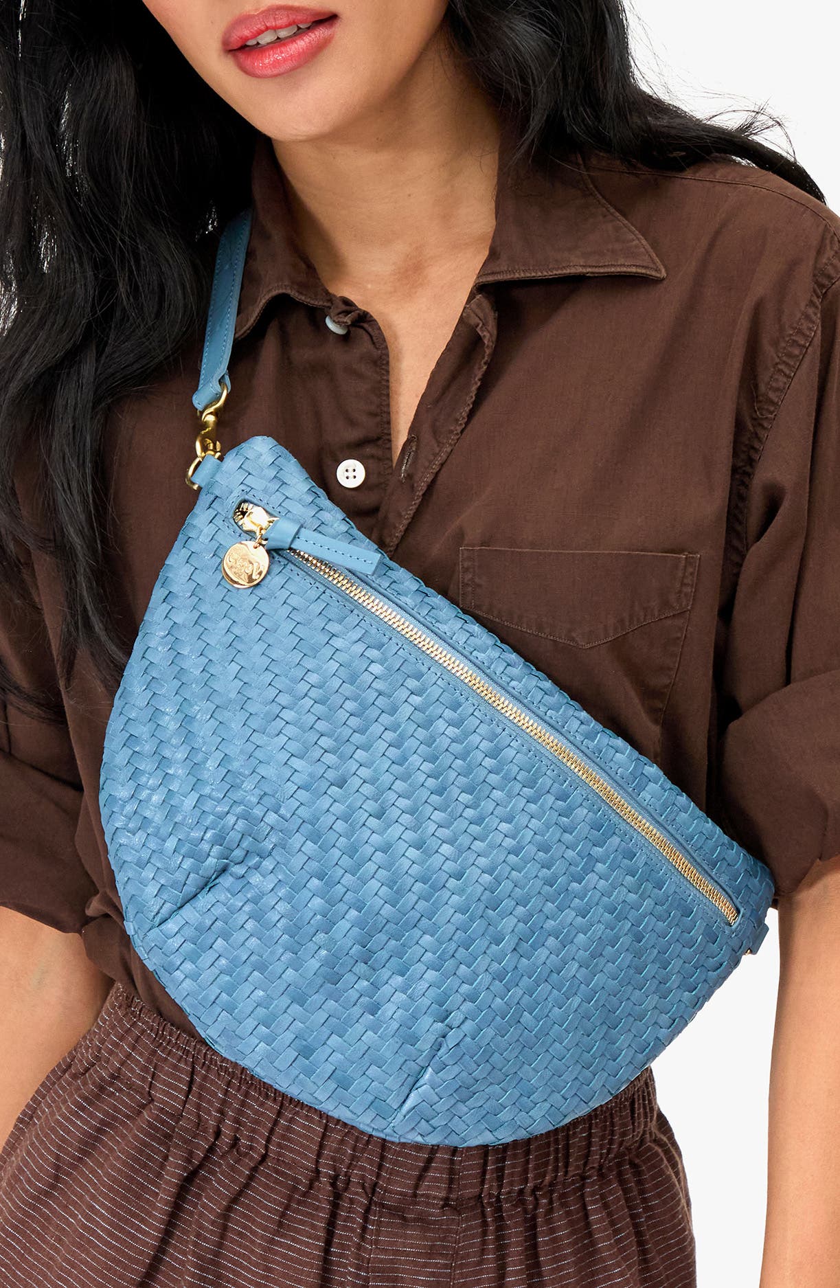 Grande Fanny Woven Zig Zag Leather Belt Bag, Alternate, color, DUSTY BLUE