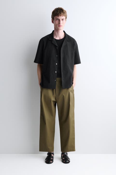 Cropped Elasticated Relaxed-fit Wide-leg Trousers