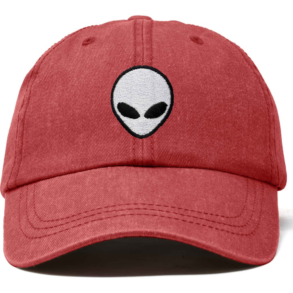 Dalix Alien Embroidered Classic Dad Cap In Washed Red