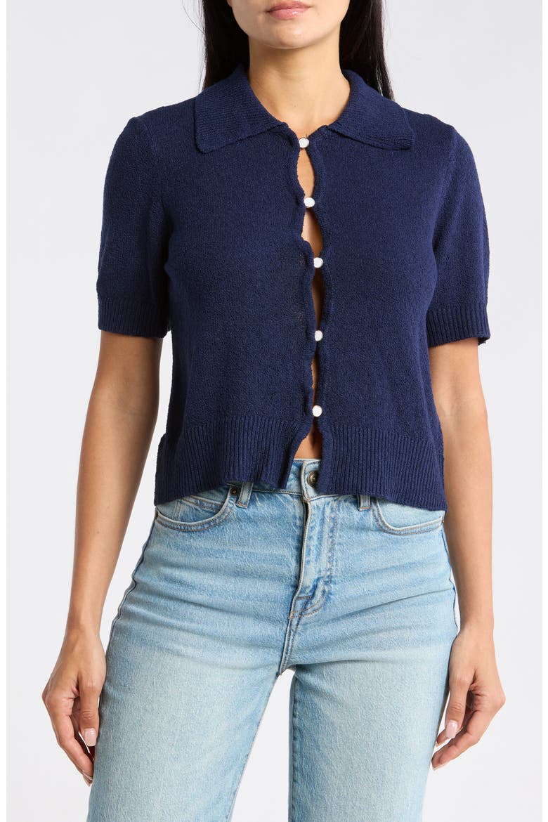 Slub Collared Sweater, Main, color, NAVY