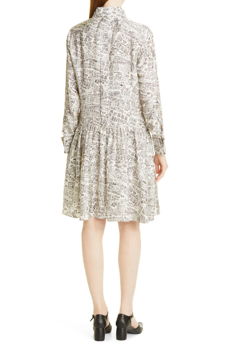 Max Mara Map Print Long Sleeve Silk Shirtdress, Alternate, color,