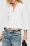 Princess Polly Taelynn Textured Crop Organic Cotton Button-Up Shirt