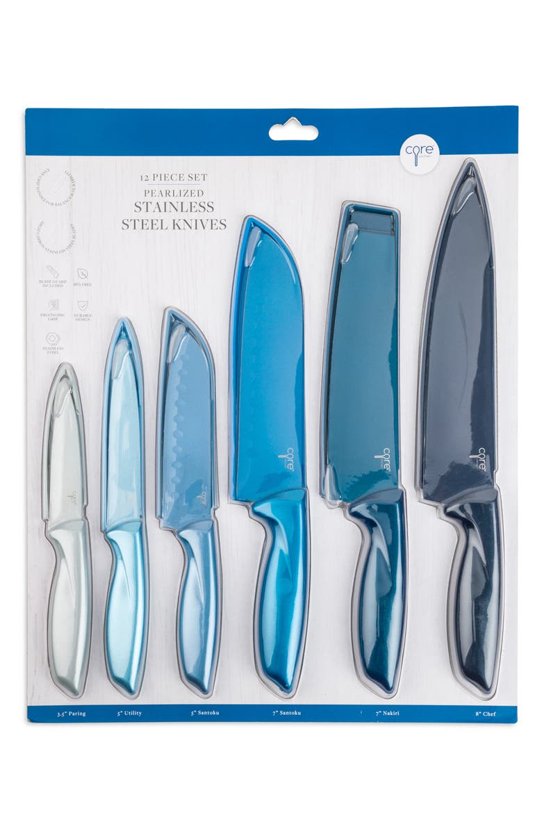 CORE KITCHEN 6-Piece Pearlized Knife Set with Sheaths, Alternate, color, Blue Multi