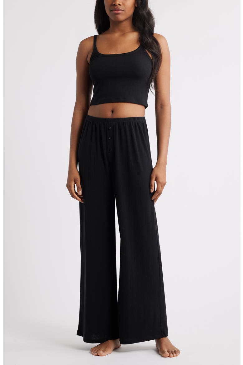 3-Piece Pointelle Knit Pajamas, Alternate, color, BLACK