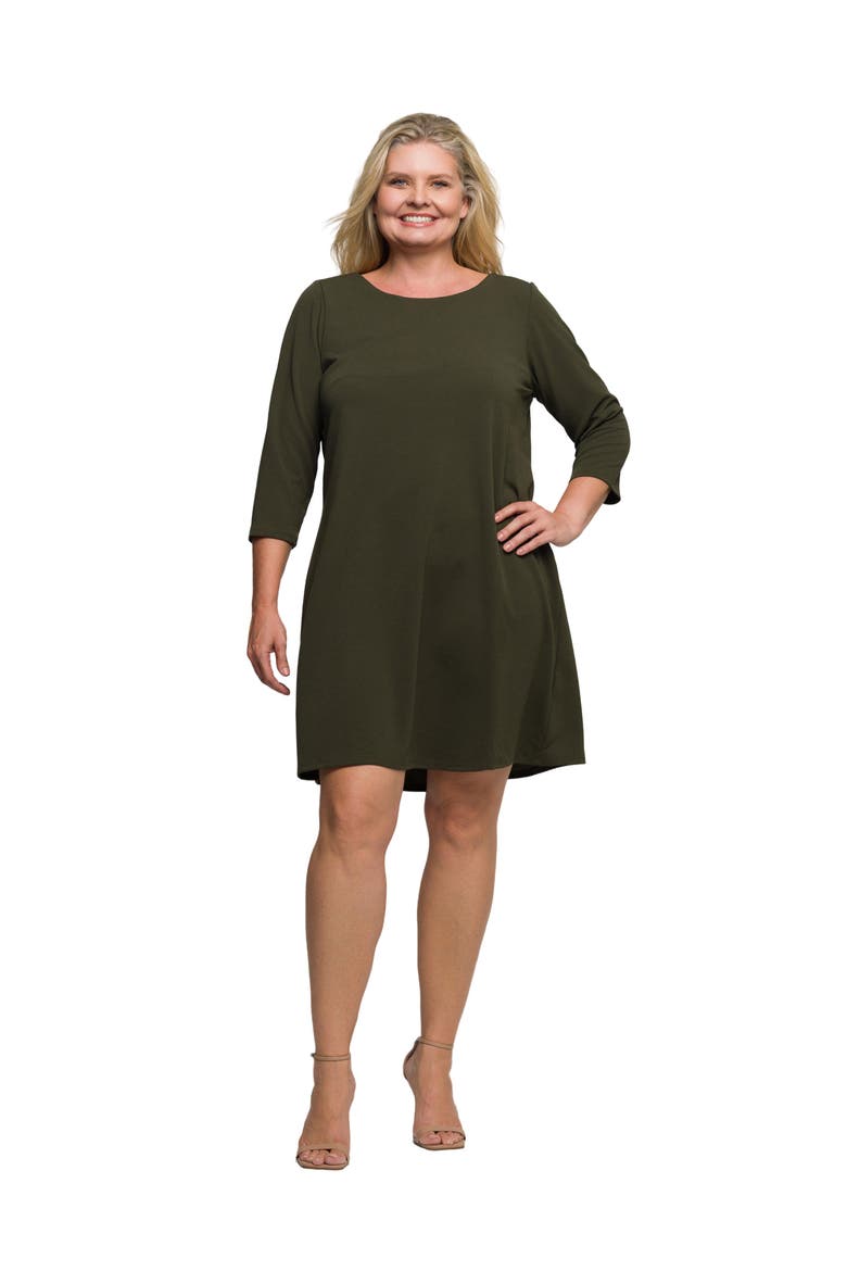 Plus Size Three Quarter Sleeve A Line Knee Length Dress, Main, color, Olive