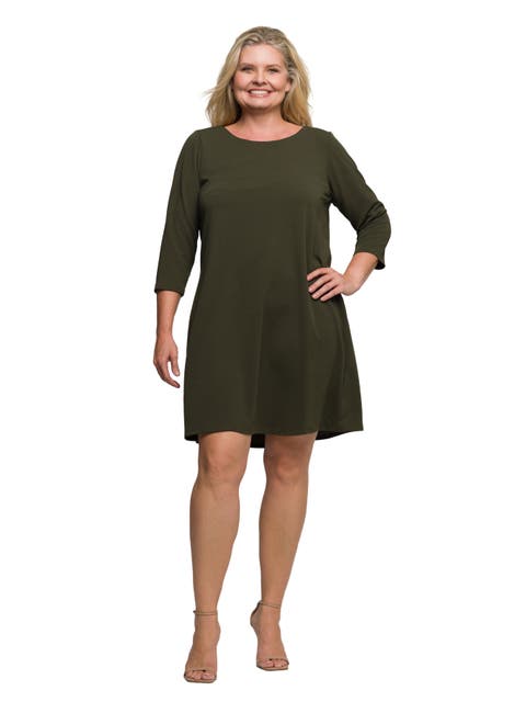 Plus Size Three Quarter Sleeve A Line Knee Length Dress