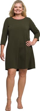 24seven Comfort Apparel Plus Size Three Quarter Sleeve A Line Knee Length Dress