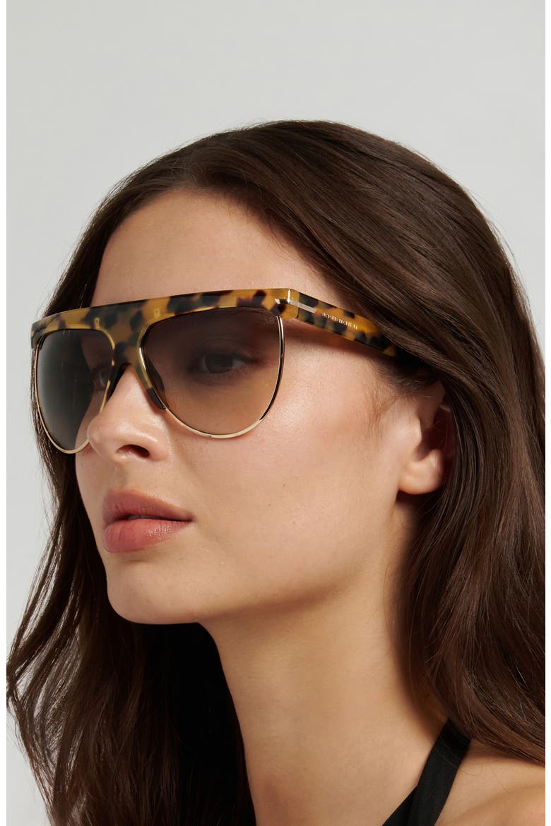 65mm Oversize Gradient Pilot Sunglasses, Alternate, color, YELLOW HAVANA/ GREEN SHADED