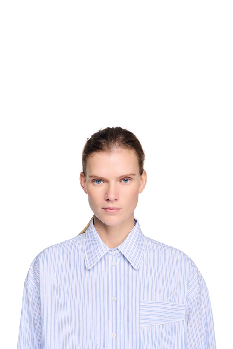 Cropped striped shirt, Alternate, color, Blu / white