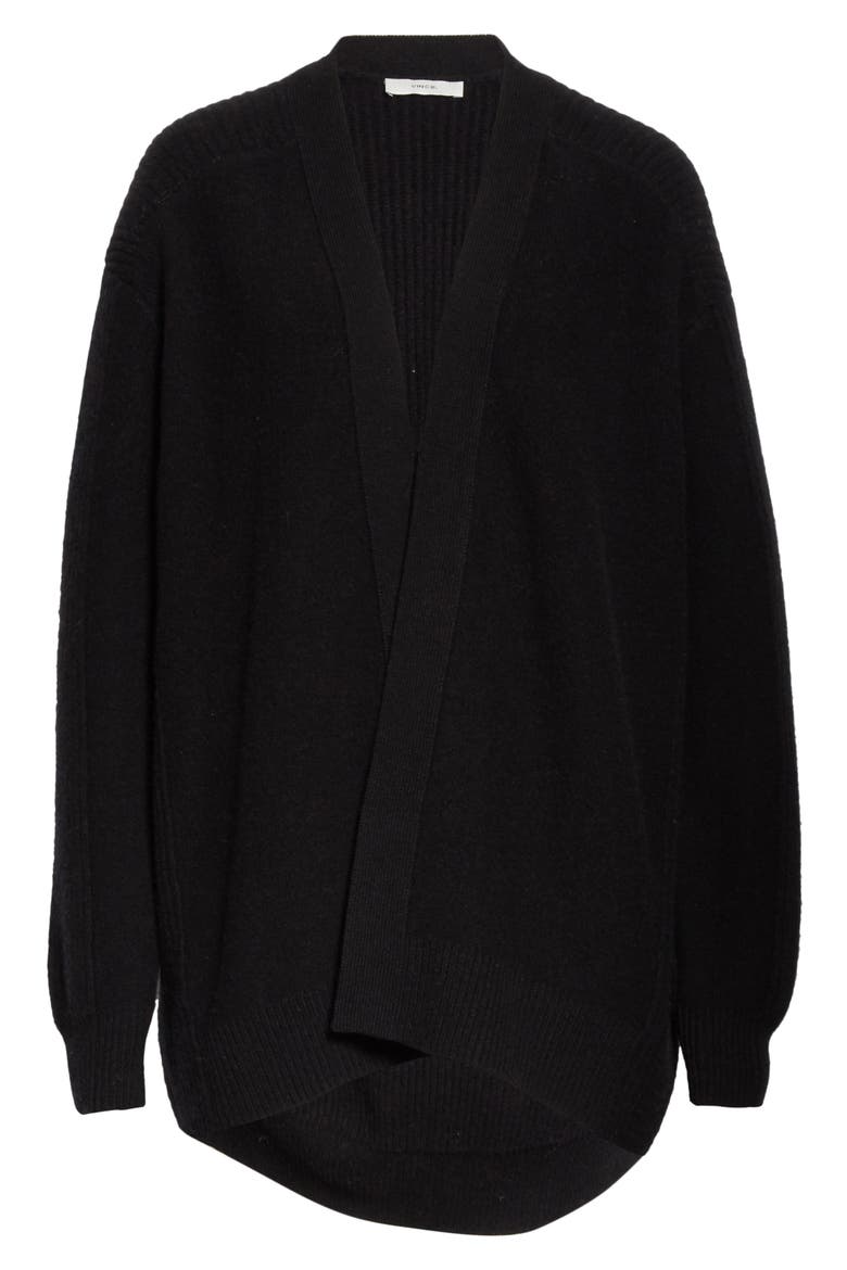 Ribbed Wool & Cashmere Cardigan, Alternate, color, HEATHER BLACK