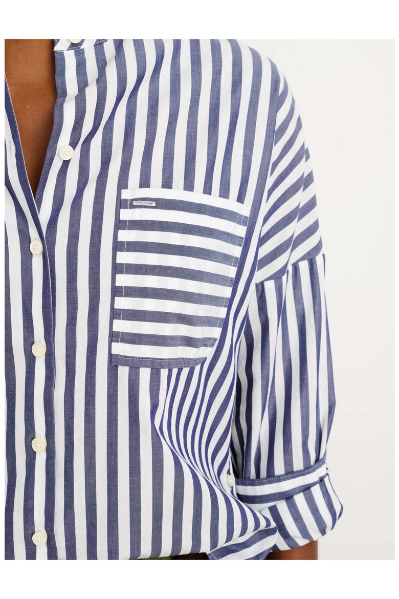 Mixed Stripe Band Collar Button-Up Shirt, Alternate, color, NAVY/ WHITE