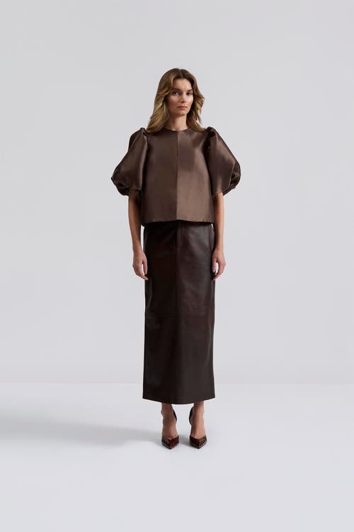 Malina Cleo Pouf Balloon Sleeve Blouse In Brown