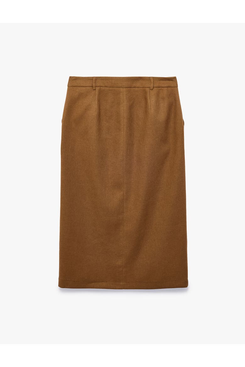 Button Down Midi Linen Skirt, Alternate, color, BROWN