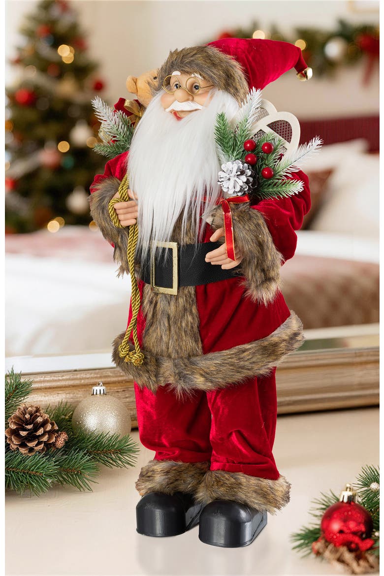 24"H Faux Fur Christmas Traditional Santa Figurines, Alternate, color, Brown