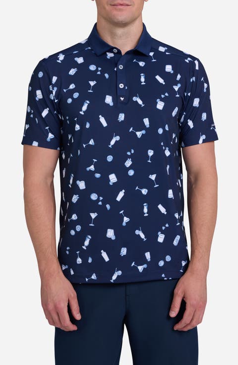 Cheers Cocktail Print Performance Golf Polo