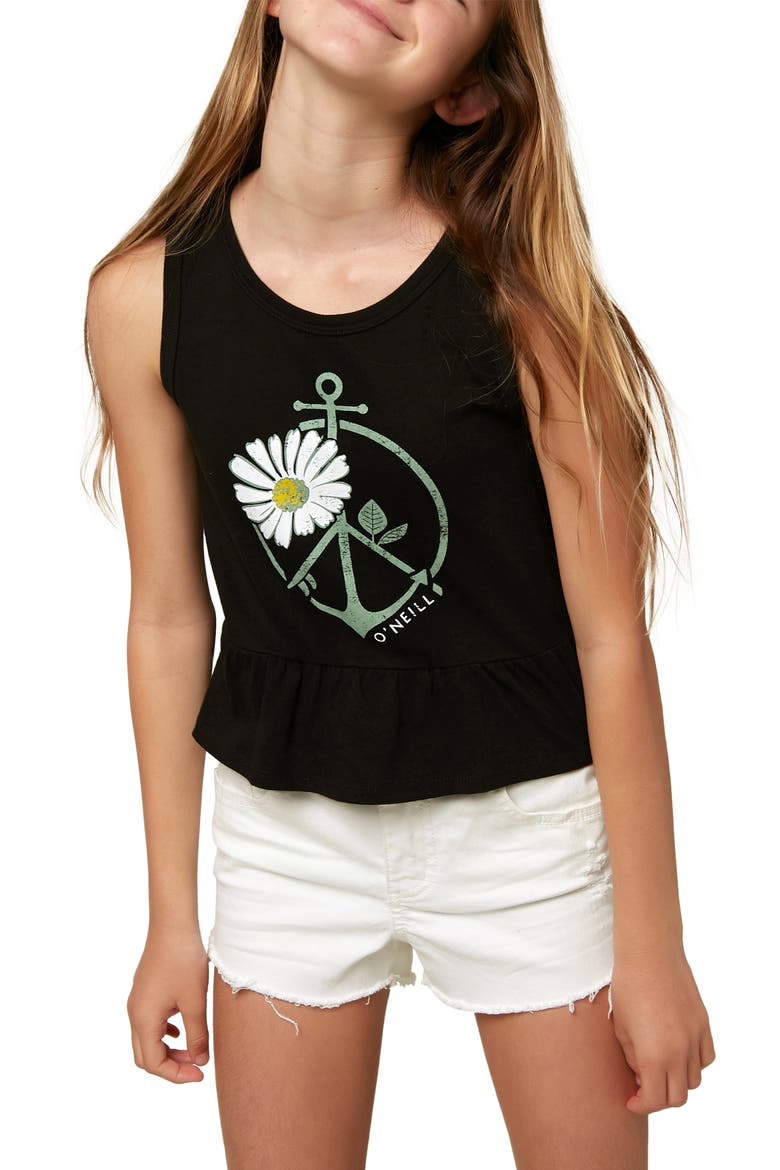 Kids' Peace and Surf Graphic Tank, Main, color, BLACK