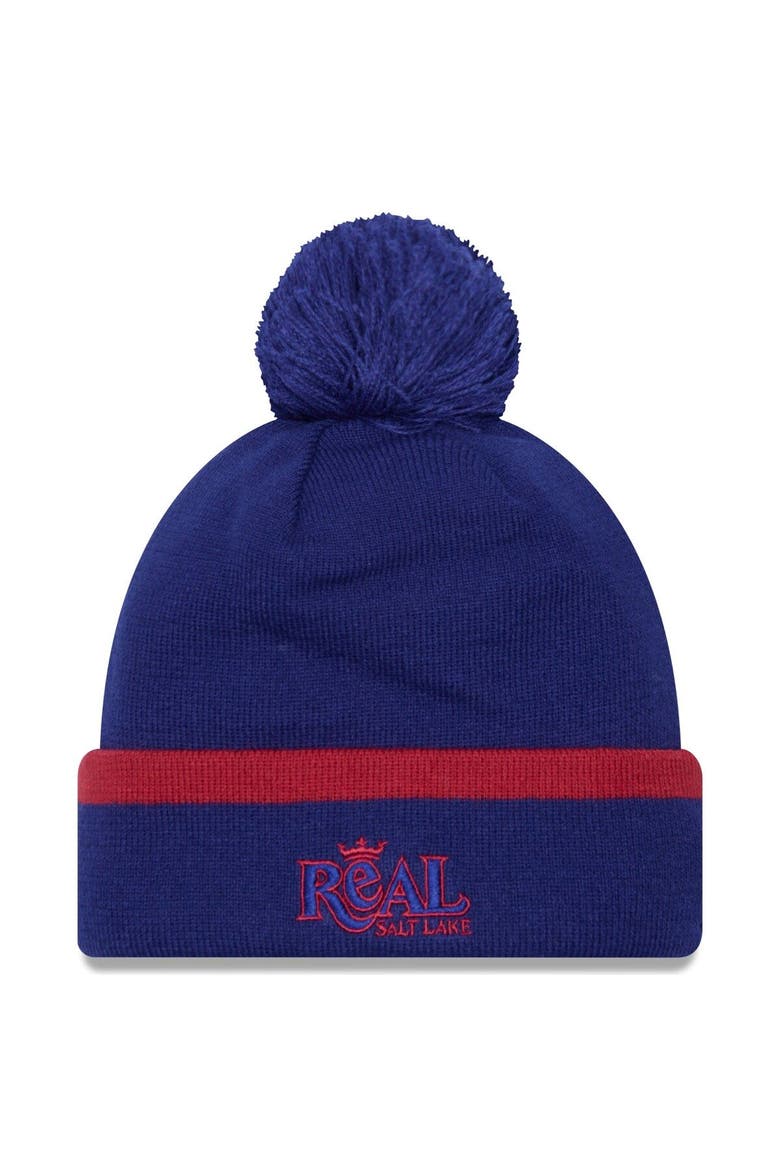 Men's New Era Blue Real Salt Lake Wordmark Kick Off Cuffed Knit Hat with Pom, Alternate, color, Blue