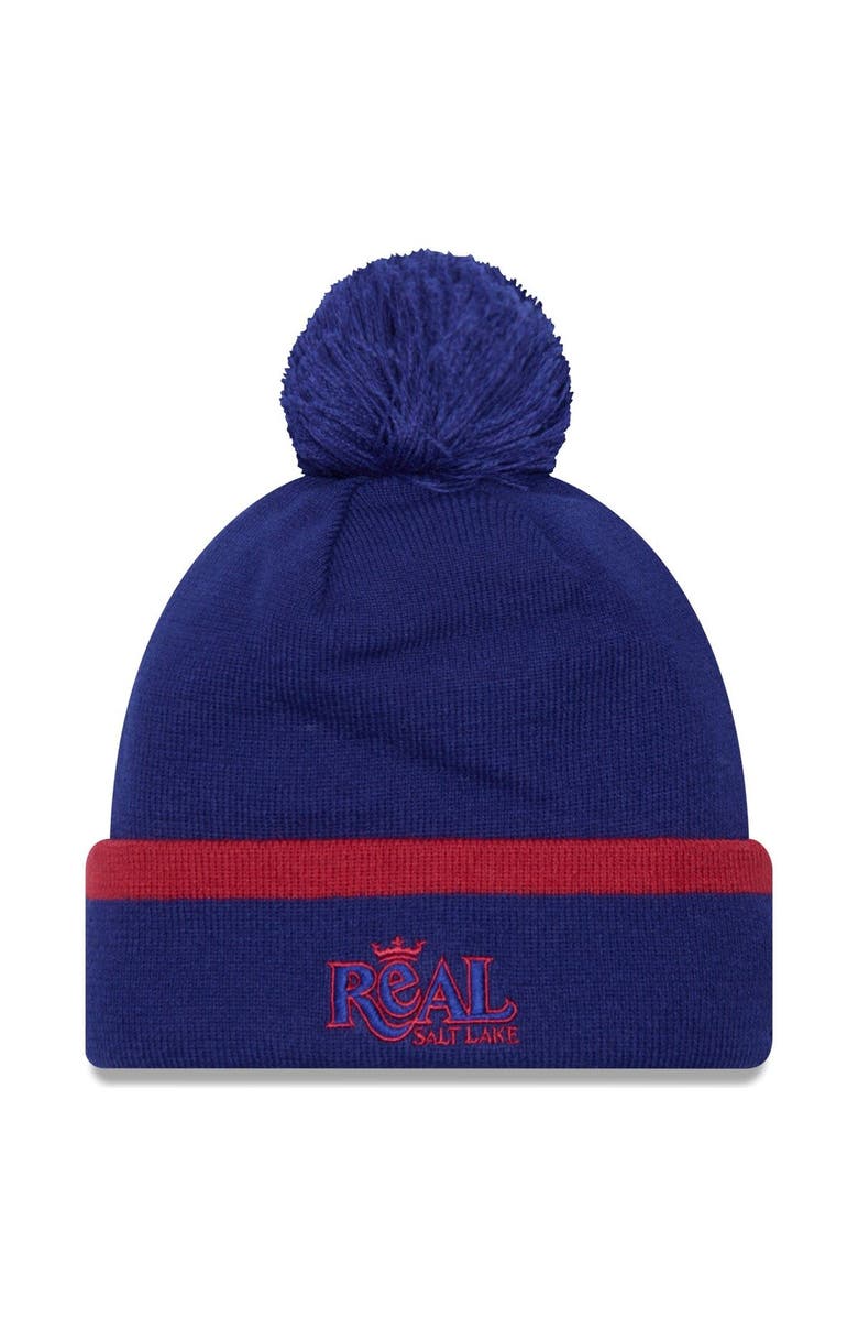 New Era Men's New Era Blue Real Salt Lake Wordmark Kick Off Cuffed Knit Hat with Pom, Alternate, color, 
