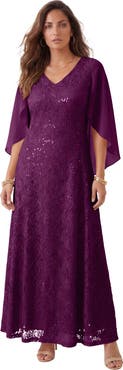 Roaman's Plus-Size Allover Lace Gown With Capelet