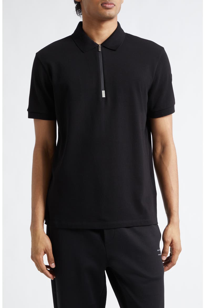 Cotton Pique Zip Polo, Main, color, BLACK