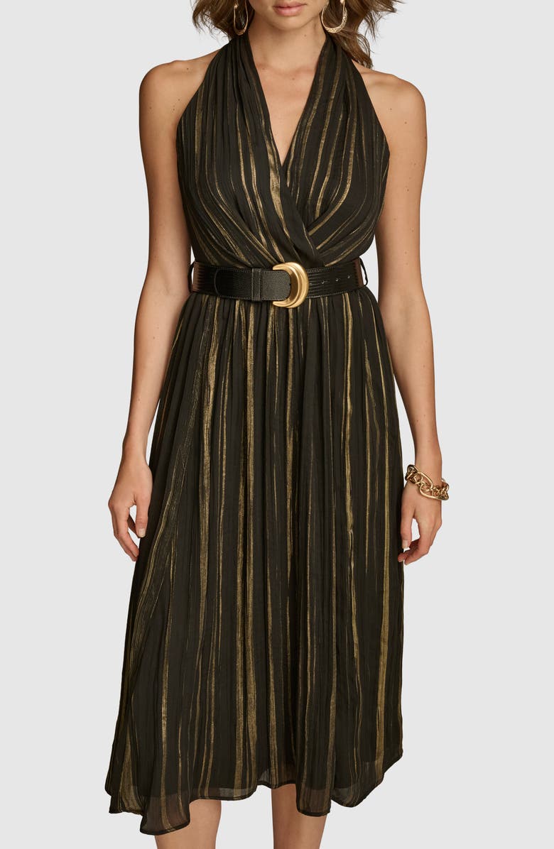 Donna Karan New York Metallic Belted Midi Dress, Alternate, color,